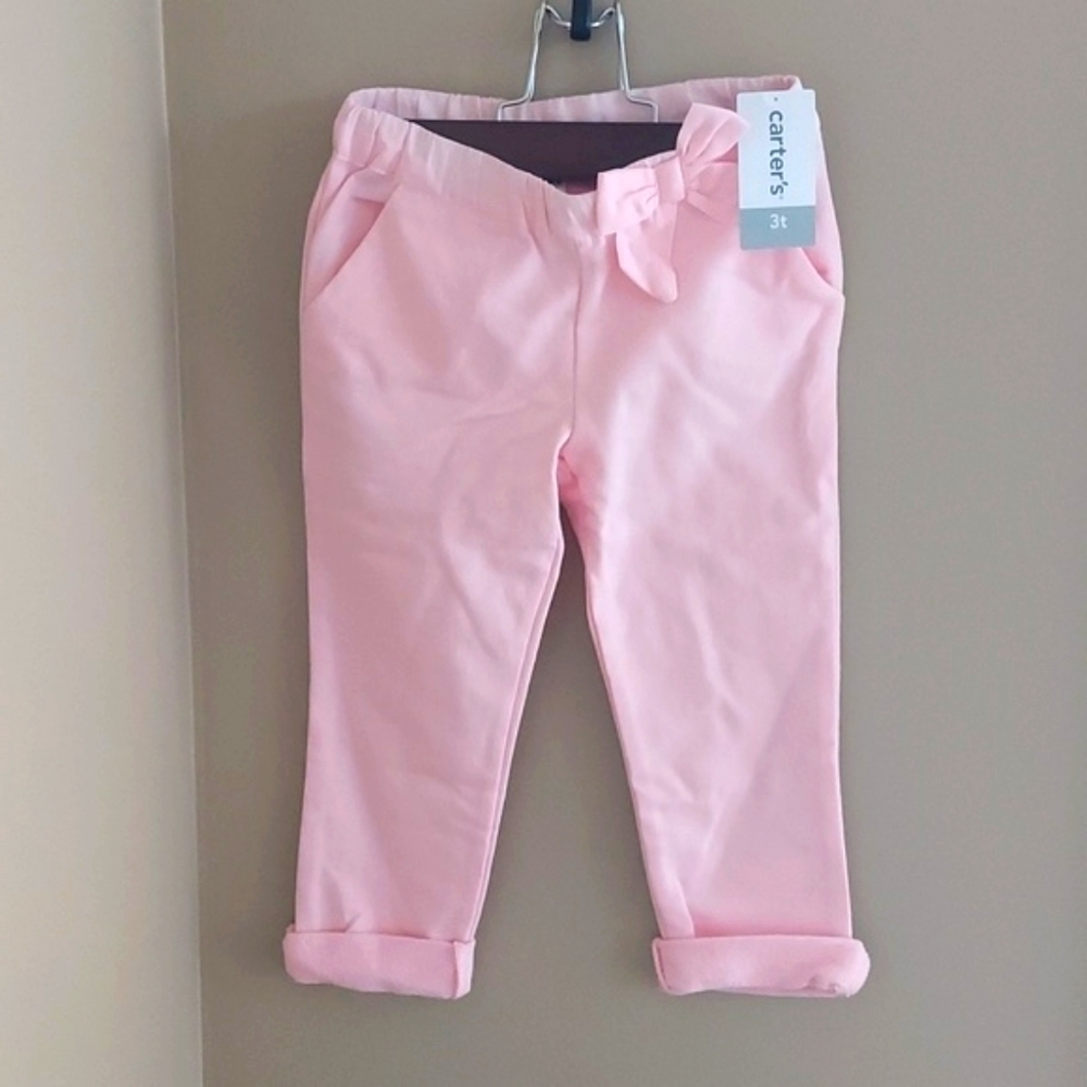 NEW Carter's pull on pants with 2 front pockets & bow at waist - pink - size 3T